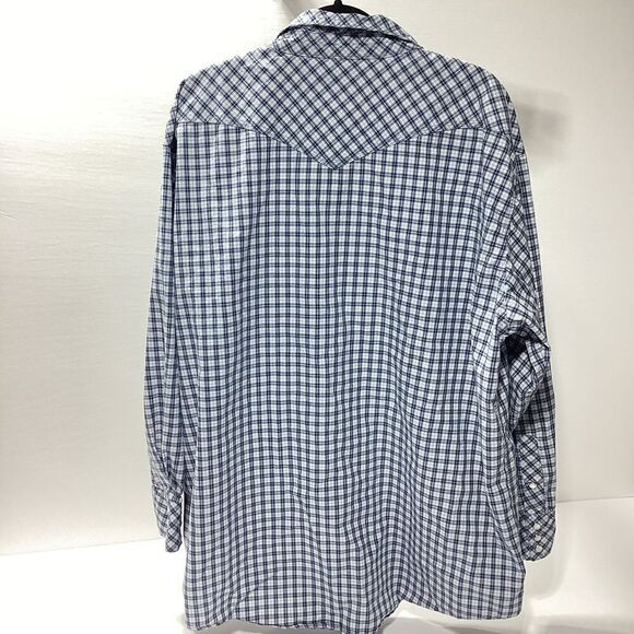 Lakin McKey Trading Co By Key Long Sleeve Blue Plaid Pearl Snap Shirt 2XLR - Picture 4 of 12